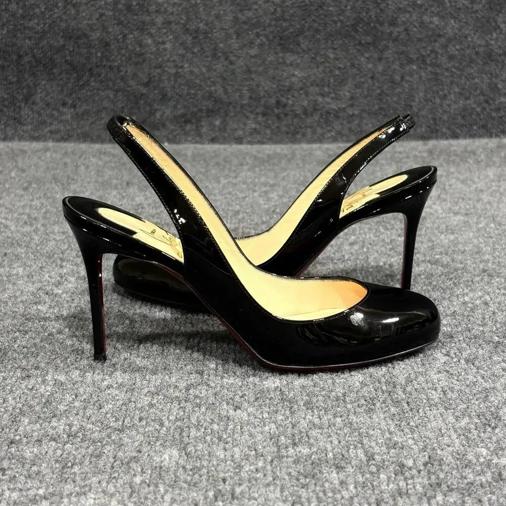 Christian Louboutin Shoes Womens 6 EU 36 Black Fifi Patent Slingback Heels Italy